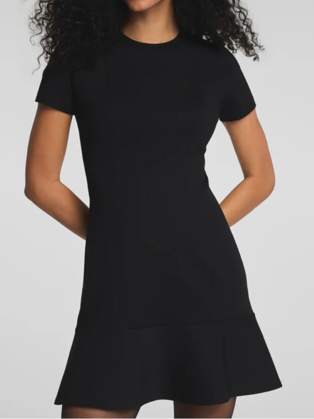 Classic Black Short Sleeve Fit-and-Flare Dress